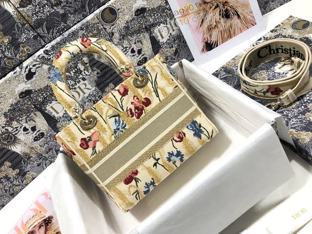 Dior女包 迪奧Lady D-Lite五格刺繡扶桑花手袋 Dior手提肩背斜挎包  dfk1810